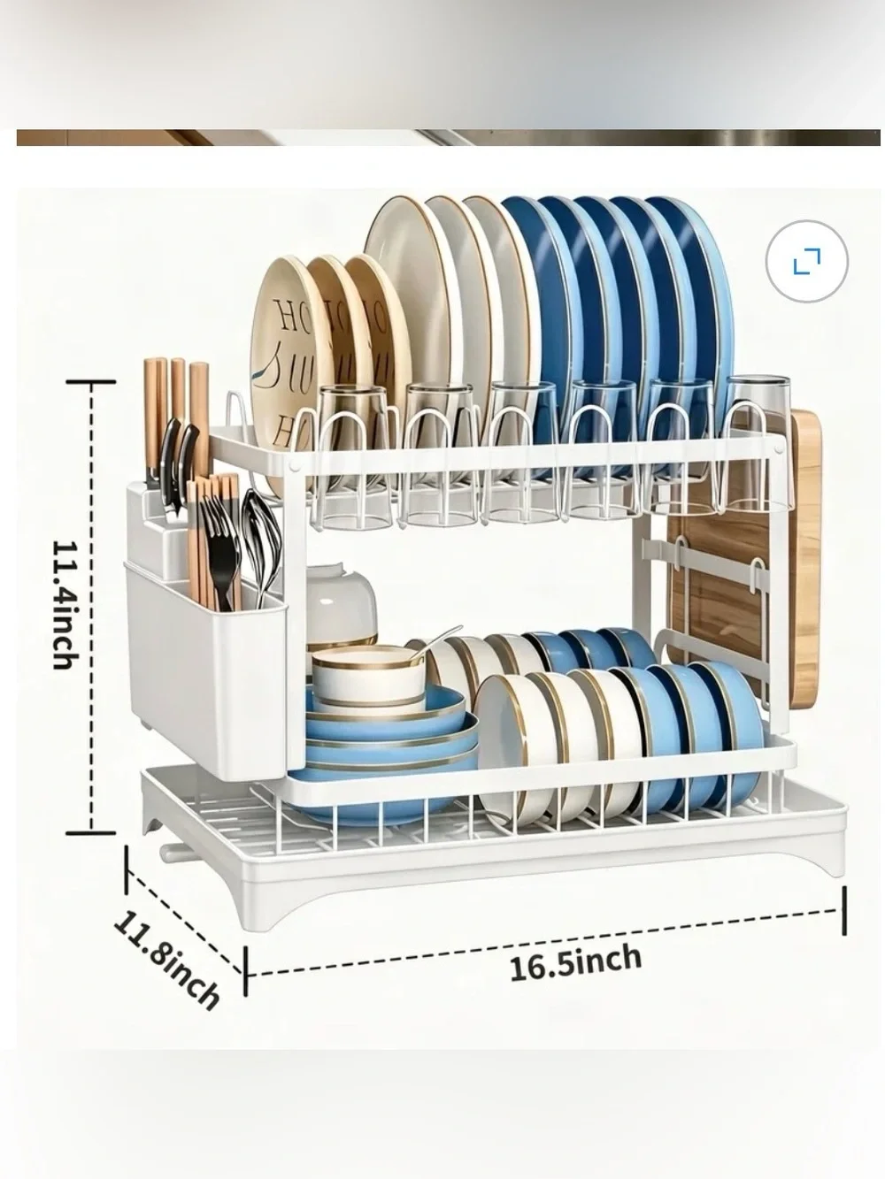 2 two tires dish drying rack with drain dish tray
